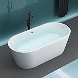 Mai & Mai freistehende Acryl-Badewanne 170x80cm Oval Standbadewanne Weiß inkl. Push-Open...