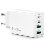 USB C Ladegerät,40W 4 Ports Mehrfach Ladegerät mit USB-C und USB-A,PD Power Adapter...