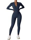 YEOREO Langärmeliger Workout-Jumpsuit für Damen, mit Reißverschluss, Bodysuit, figurbetont, sexy...