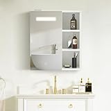 ZBAOLTO Spiegelschrank Bad mit Beleuchtung, Badschrank mit Spiegel mit 3 Offenes Ablagen,...