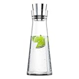 Emsa 515675 Flow Slim Glaskaraffe | 1 Liter | Automatische Verschlussklappe | Edelstahl |10.5 x 10.5...