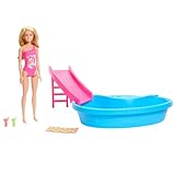 Barbie Puppe und Zubehör - Pool mit Rutsche und Accessoires für stundenlanges Spielvergnügen in...