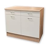 ANDY Moderner Unterschrank Küche 2-türig in Eiche Sonoma Optik, Weiß matt - Geräumiger...