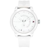 Tommy Hilfiger Herren-Analog-Quarzuhr - Weißes Zifferblatt, Weißes Silikonarmband, Tag- &...