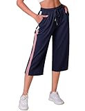 iClosam Freizeithose Damen 3/4 Lang Jogginghose Baumwolle mit Taschen Hose für Frauen High Waist...