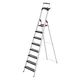 Hailo Stehleiter TopLine, 8 XXL-Sicherheits-Stufen bis 150kg, Aluminium Leiter mit ausziehbarem...