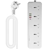 5-Fach Steckdosenleiste 2m, Mehrfachsteckdose 9 in 1, Weiß Steckdose 5-Fach mit USB-C &...