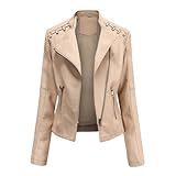 Motorradjacke für Damen, Leder, Umlegekragen, Reißverschluss, schmale Motorrad- und Bikerjacke,...