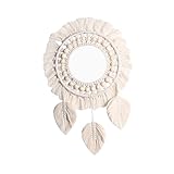 DOITOOL Vintage Baumwollseil Wandspiegel Gewebt Handgefertigt Dekorativer Wandspiegel Beige Boho...