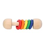 Holz Montessori Baby Rassel Spielzeug, Intellektuelles Kleinkind Greifspielzeug Holzrassel Bunte...