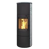 Kaminofen München XL Stahl schwarz Speckstein 7kw Speicherofen mit Steinverkleidung Panoramatür...