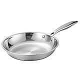 XJKLBYQ Edelstahl-Bratpfanne 9, 5-Zoll-Wärme-resistente Edelstahlpfanne mit Griff mit einfach zu...