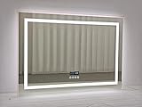 LUVODI Badspiegel mit Beleuchtung Bluetooth: 100x70cm Badezimmerspiegel mit Uhr, Temperatur, Datum,...