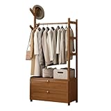 Stilvoller, moderner Holzschrank mit Bambus-Kleiderstange und Schubladen, freistehend, kleiner...