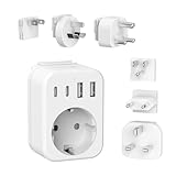 JSVER Reiseadapter Weltweit Set,Internationaler Reisestecker Adapter mit USB C, Typ A/C/G/B/I/M...