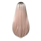 PerüCke Echthaar Long Wavy Blonde Gradient Wig for Women Synthetic Hair Heat Fiber Middle Part for...