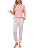 Breampot Schlafanzug Damen Lang Pyjamas Baumwolle Rundhals Nachtwäsche Set Winter Freizeitanzug...