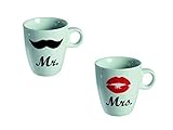 DRULINE MR & MRS Kaffeebecher Set Kaffeetassen Valentinstag Tassen Kaffee Kussmund Schnauzer