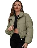Yimoon Damen Cropped-Pufferjacke, gesteppt, leicht, Stehkragen, durchgehender Reißverschluss, kurze...