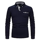APAELEA Poloshirt Herren Langarm Baumwolle Golf T-Shirt Casual Tops,Navy blau,XXL