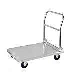 Robuster Flachbett-Handwagen aus Edelstahl mit klappbarem Griff für Gepäck- und Gerätetransport