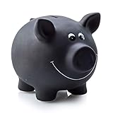 1x Sparschwein aus Keramik, Schwarz | Tafellack zum Beschriften inkl. Schloss & Schlüssel | Maße:...