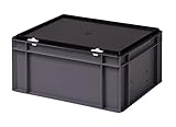 1a-TopStore Stabile Profi Aufbewahrungsbox Stapelbox, grau, mit schwarzem Deckel, 40x30x18 cm, für...