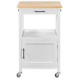 Yaheetech Küchenwagen auf Rollen, Servierwagen mit Schrank und Ablage, Arbeitsplatte aus Holz,...