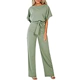 Damen Elegant Jumpsuit O-Ausschnitt Lang Overall Hosenanzug Playsuit Romper