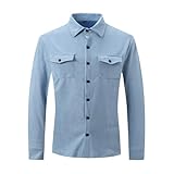Hemd Herren Wildleder Langarmhemd Casual Langarm Button Down Hemd Lockere Passform Freizeithemd...