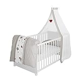 roba Babybett Set Adam & Eule - 70 x 140 cm - Mitwachsendes Kinderbett mit Bettwäsche, Himmel,...