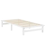 Homestyle4u Holzbett 90x200 Weiß Palettenbett Bettgestell mit Lattenrost Bett Holz Kiefer Tagesbett...