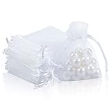 OWill Weiß Organzasäckchen 7x9cm,50 Stück Kleine Geschenktüten Klein Tütchen Beutel für...
