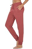 icyzone Damen Jogginghose Baumwolle Lang Sporthose Casual Basics Sweathose (L, Dusty Pink)