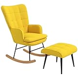 HOMCOM Schaukelstuhl Schwingsessel mit Hocker, Armlehnsessel, Stillsessel mit Leinenoptik,...