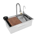 Edelstahl Küche Spülbecken 68x35x21cm Modernes Wasserfall-Küchenspüle Multifunktionale...