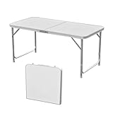 Lemodo Campingtisch weiß klappbar | Klapptisch 3-Fach höhenverstellbar | Falttisch 120 x 60 cm |...