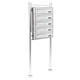 Wiltec 5er Briefkastenanlage Edelstahl 513 x 270 x 1500 mm, Standbriefkasten mit 5 Fächern,...