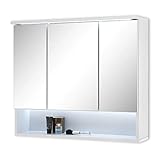 BEST Spiegelschrank Bad mit LED-Beleuchtung in Weiß - Badezimmerspiegel Schrank mit viel Stauraum -...