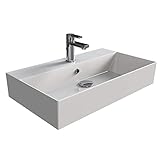 Aqua Bagno | Eckiges Design Waschbecken, hochwertige weiße Keramik, genormte Anschlüsse,...