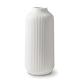 flature Keramik Vase mit Rillen - für Pampasgras als Boho , Weiß Matt 21cm hoch für Flowers,...