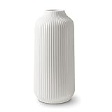 flature Keramik Vase mit Rillen - Groß für Pampasgras als Boho Deko, Weiß Matt 25cm hoch für...