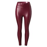 Generisch Lederleggings Damen - Damen Kunstleder Leggings High Waist Hose Strumpfhosen Hüfthoch...
