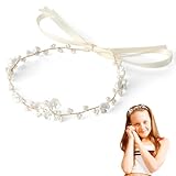 Haarschmuck Kommunion Mädchen,Prinzessin Blumenkranz Haare,Weiß Perle Haarreifen...