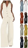 UPOI Hosenanzug Damen 2 Teiler Sommer Festlich Elegant Leinen Anzug Zweiteiler Sportlich Outfit Set...