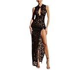 OCUH Sexy Schlitzkleid für Damen, Spitze, durchscheinend, Maxikleid, ärmellos, schmale Passform,...