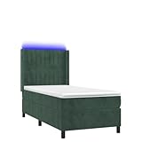 SKM Boxspringbett mit Matratze & LED Dunkelgrün 90x190 cm Samt,54,56 KG,3139658,Color: Grün