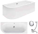 VBChome Badewanne 180x80 cm Acryl SET Schürze Siphon Wanne Ecke Eckbadewanne Weiß Design Modern...