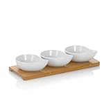 kela Servierschalen Set 4tlg PHILIPA, Porzellan Snackschalen mit Bambus Servierplatte, Tropfenform,...