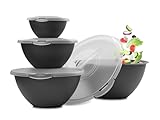 Hausfelder Salatschüssel Set groß mit Deckel, Schüsselset 0,7-6 L in Anthrazit Schwarz, große...